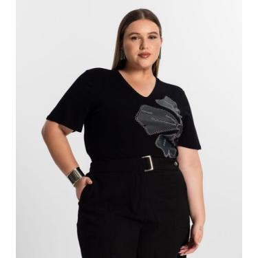 Imagem de Blusa Feminina Plus Size Manga Evasê Secret Glam Preto, Plus G2, Preto