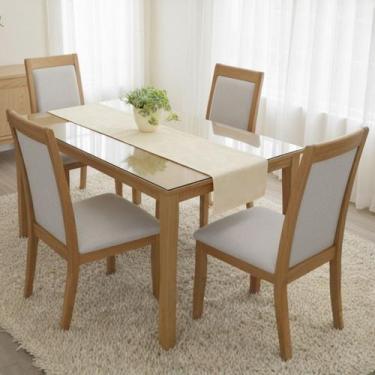 Imagem de Caminho de Mesa Trilho 3,50m Jacar Liso Passadeira Cozinha COR:PALHA -
