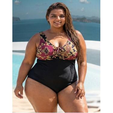 Imagem de Maiô BIG Plus Size ESTAMPADO E LISO Franzido busto Com Bojo Removível 
