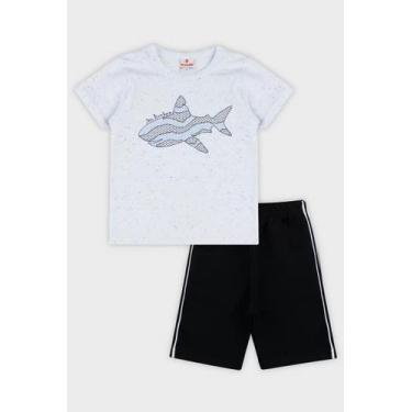 Imagem de Conjunto Roupa Infantil Menino Camiseta Estampa Tubarão + Bermuda Em M
