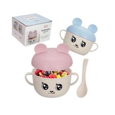 Imagem de Kit alimentacao / papinha caneca com 2 alcas + colher e tampa de plast