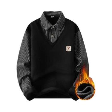 Imagem de Camisa Polo De Fleece Azul Marinho E Caqui Para Homens, Suéter Com Gol