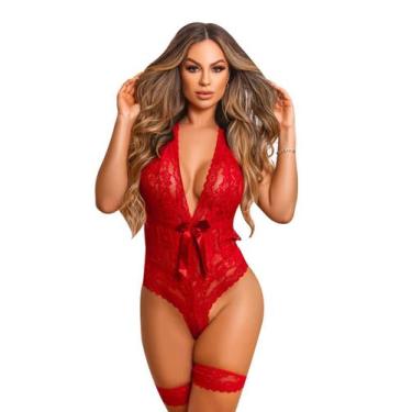 Imagem de Lingerie Body em Renda com Amarração Laço + Persex - S. Paixão, Vermel