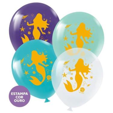 Imagem de Balão de Festa Redondo Profissional Látex Decorado 11" 28cm - Sereia -
