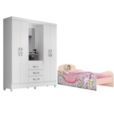 Imagem de Jogo Duas Peças Infantil Cama Floresta e Guarda Roupa Capri - Móveis L