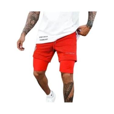 Imagem de Shorts Esportivos Masculinos De Verão Em Tecido Mesh, Dupla Camada, Pa