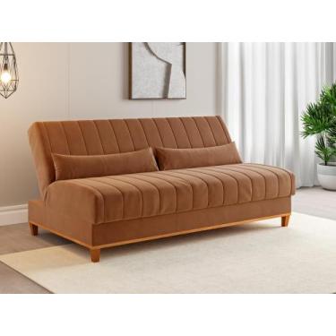 Imagem de Sofá cama 3 lugares 1,80m Veludo Colors Laranja Terracota - Viero