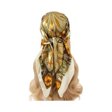 Imagem de Lenço De Seda Luxuoso Para Mulheres 90x90cm, Estampado, Grande, Acessó