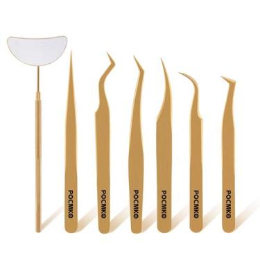 Imagem de Kit Profissional de Pinças para Extensão de Cílios POCMKO 7 Peças Dour