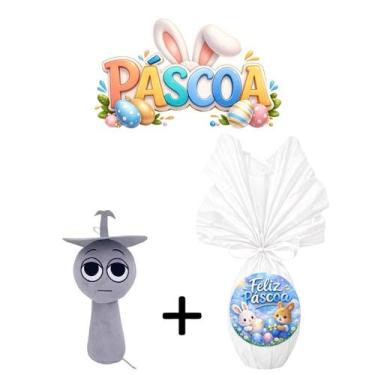 Imagem de Kit Páscoa Pelúcia Sprunki 20cm + Ovo de Chocolate 250g Personagens Or