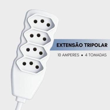 Imagem de Extensão Tripolar 4 Tomadas 10 Amperes 1 Metro Slim Branca Force Line