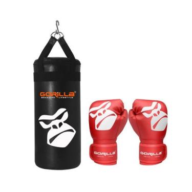 Imagem de Saco De Pancada + Luva Boxe Kit Muay Thai Infantil - Gorilla Protetor 