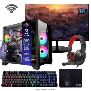 Imagem de Computador Gamer Tob Computers A320 Ryzen 3 3200G 16GB DDR4 SSD 480GB Tela 19" Full HD com Monitor Incluso Preto