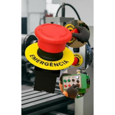 Imagem de 2x Botão Emergência Cogumelo Vermelho com Placa Segura - Congratulatio