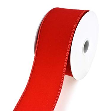 Imagem de Homeford Fita de veludo de Natal com borda com fio, 6,35 cm, 9,5 m, vermelho