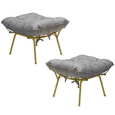 Imagem de Kit 2 Puff Decorativo Sala de Estar Abel Pés Dourado Linho Cinza Claro - Gran Belo