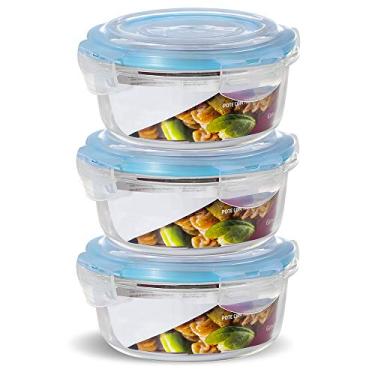 Imagem de Conjunto 3 Pote Vidro Hermético Marmita Tampa Plástico 620ml (Azul)