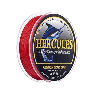 Imagem de HERCULES Linha de pesca trançada, não desbota, 547 Jardas Linhas de PE, 4 fios Linha de peixe multifilamento, 50 Libra Teste para água salgada e água doce, Vermelho, 50 Libra, 500m