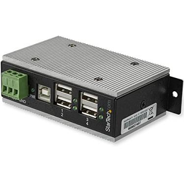 Imagem de StarTech. com Hub USB 2.0 de 4 portas - Hub USB-A industrial de metal (4x USB-A) com proteção ESD e contra surtos - Temperatura operacional estendida -40 a 185F - Trilhos dinâmico/Parede/Mesa montável - Hub expansor USB (HB20A4AME)