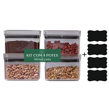 Imagem de Kit Potes Herméticos Lumini 4 Peças Paramount c/ 4 Etiquetas Lousa Preta