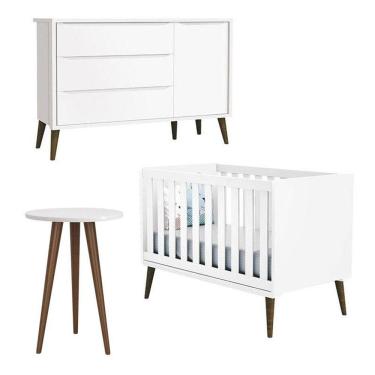 Imagem de Berço Americano com Cômoda Sapateira Infantil e Mesa de Canto Theo Pés Amadeirados - Reller