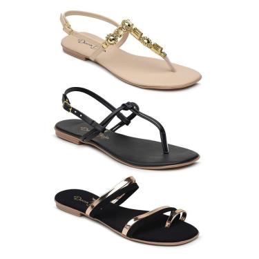 Imagem de Kit 3 Sandália Rasteirinha Feminina