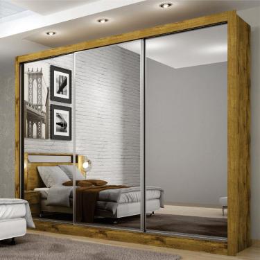 Imagem de Guarda-Roupa Údine com 3 portas com espelho e 6 gavetas Móveis Novo Horizonte Freijó Dourado