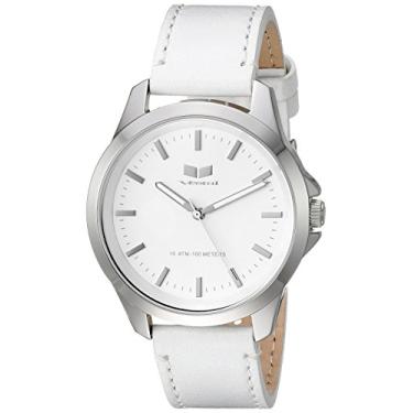 Imagem de Vestal Relógio masculino HER3L06 de couro com mostrador analógico e quartzo japonês, branco