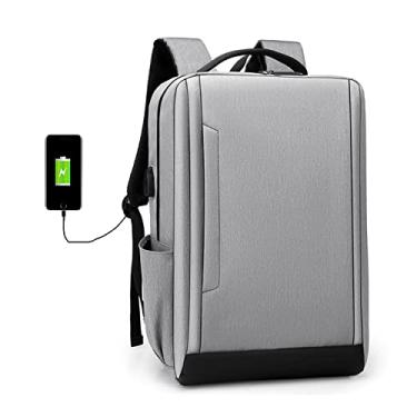 Imagem de Mochila casual de viagem de negócios masculina à prova d'água mochila expansível para laptop com alça de ombro acolchoada, cinza, 43 x 30 x 14 cm