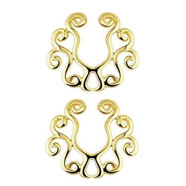 Imagem de Anel de bico tribal vintage com clipe floral sem piercing - tom dourado - vendido como par