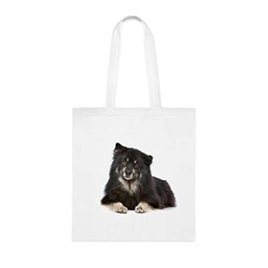 Imagem de Bolsa para cachorro lapphund finlandês, presente para cachorro lapphund finlandês, aniversário de cachorro lapphund finlandês bolsa de ombro lapphund finlandês, bolsa reutilizável para cães lapphund finlandeses, Branco