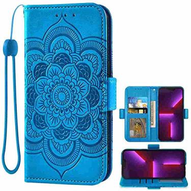 Imagem de Capa de telefone DIIGON Folio carteira para Motorola Moto Z2 com orifício de logotipo, capa fina de couro PU premium, 1 slot para moldura, evita danos, azul