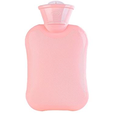 Imagem de Garrafa de água quente de PVC Saco de água quente para cólicas menstruais, alívio da dor no pescoço e ombro para compressas de calor, aquecedor de cama e aquecedores de pés, rosa, 1000 ml