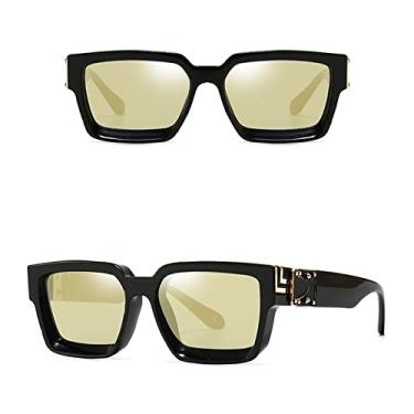 Imagem de Óculos de sol elegantes com espelho quadrado branco feminino, designer de moda, óculos de sol superdimensionados para senhoras, óculos de sol de viagem de verão, c16 preto claro ouro, tamanho único