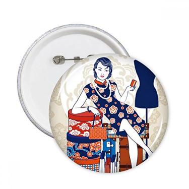 Imagem de Cultura Chinesa Branca Beleza Pinos Redondos Emblema Botão Decoração Acessório 5 peças