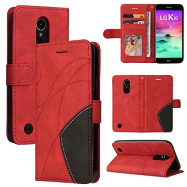 Imagem de Capa carteira para LG K10 2017, compartimentos para porta-cartão, capa de poliuretano de luxo anexada à prova de choque TPU com fecho magnético com suporte para LG K10 2017 (vermelha)