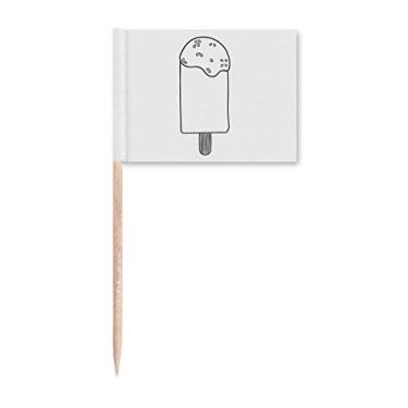 Imagem de Desenho preto de sorvete de gergelim picolé, bandeiras de palito, enfeite de festa
