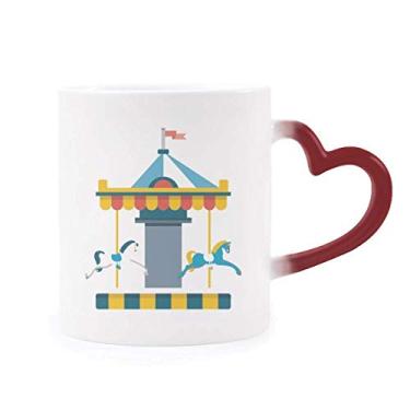 Imagem de Caneca sensível ao calor com ilustração de carrossel Amazing Funny Park Caneca vermelha que muda de cor