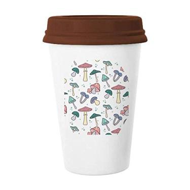 Imagem de Linda caneca de ilustração de cogumelo rosa azul caneca de café copo cerâmica copo tampa