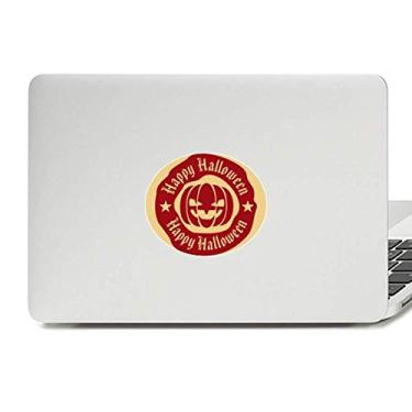 Imagem de Adesivo de laptop com estampa redonda vermelha de abóbora de Halloween com emblema de vinil para notebook
