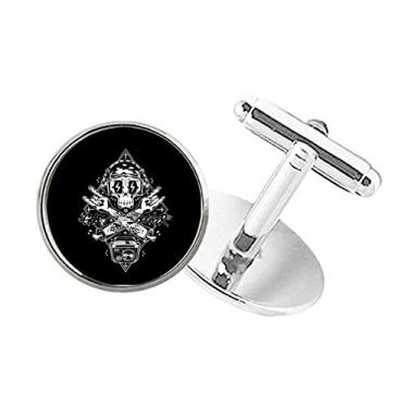 Imagem de DIYthinker Abotoaduras com clipe de botão redondo de escutar música preta com caveira