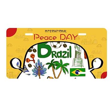 Imagem de DIYthinker Placa de licença com a bandeira nacional do Brasil Love Heart Landscap para decoração de carro, dia da paz