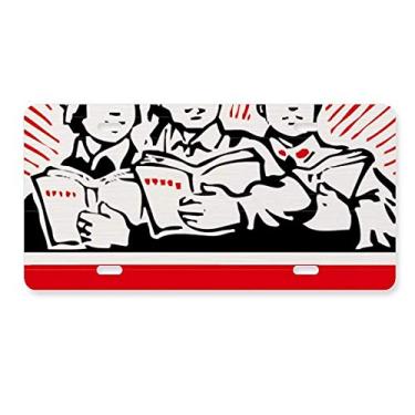Imagem de DIYthinker Placa de licença vermelha de aço inoxidável para decoração de placa de carro soldado camponesa de trabalhador