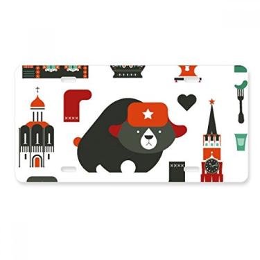 Imagem de DIYthinker Boneca acordeão de vodca urso Rússia placa de licença decoração aço inoxidável automóvel etiqueta