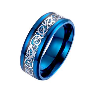 Imagem de Holibanna Aliança de casamento masculina de carboneto de tungstênio com dragão celta, aliança de casamento polida com personalidade (tamanho azul 7)