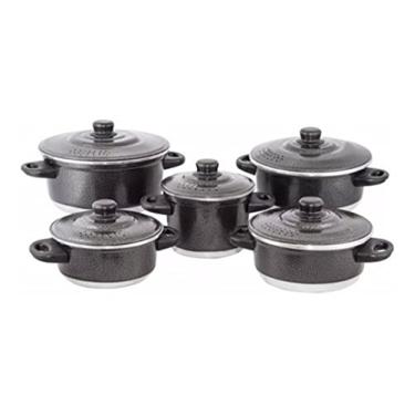 Imagem de Jogo De Panelas Caçarola 5 Peças em Alumínio Preta Craqueada