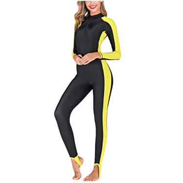 Imagem de Biquíni feminino plus size, roupa de banho de manga comprida, roupa de banho de sol, Amarelo, 4XG