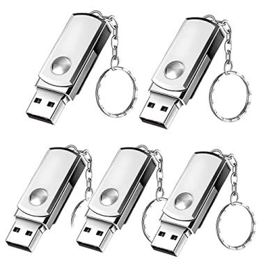 Imagem de Pen Drive, Hrich Pen Drive Mini 32GB com Chaveiro, Unidade Flash USB de Alta Velocidade USB 2.0, Para a Transferência de Músicas, Fotos, Documentos e Vídeos，USB Flash Drive x 5(32GB Prata)