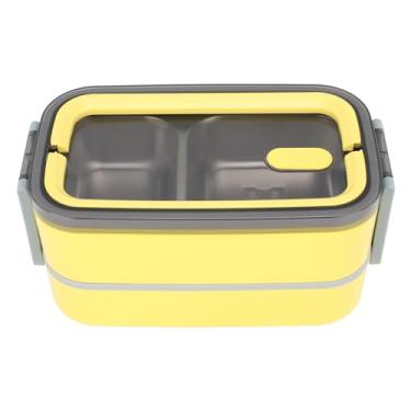 Imagem de Caixa térmica 2 camadas de aço inoxidável 1400 ml, compartimentos de vedação à prova de vazamento, recipiente de almoço isolado com conjunto de talheres para