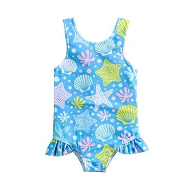 Imagem de Biquíni de praia com estampa de desenho animado com babados, 1 peça, roupa de banho, biquíni infantil 3, Azul, 18-24 Months
